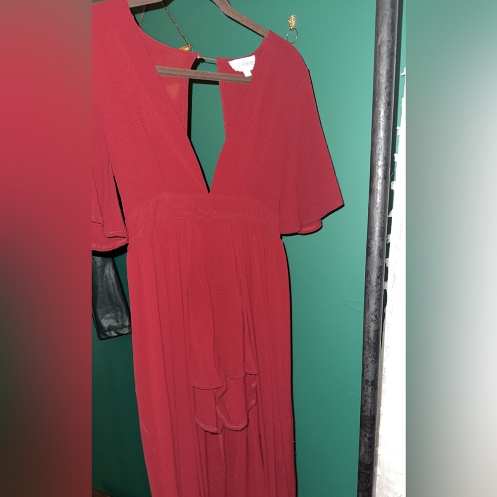 Red Jumpsuit Front and Dress Back